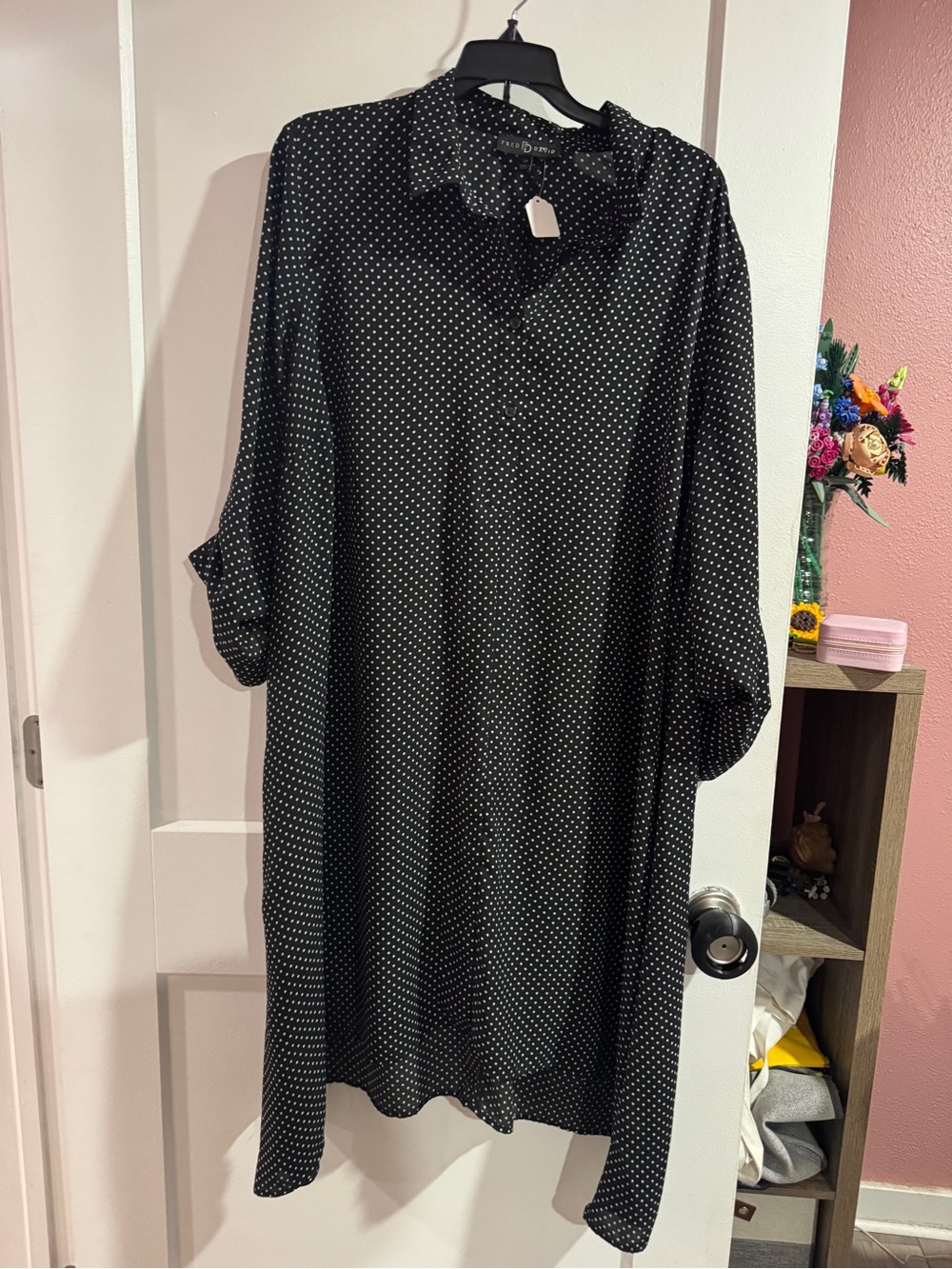 Fred David Polka Dot Black Longline Shirt Dress